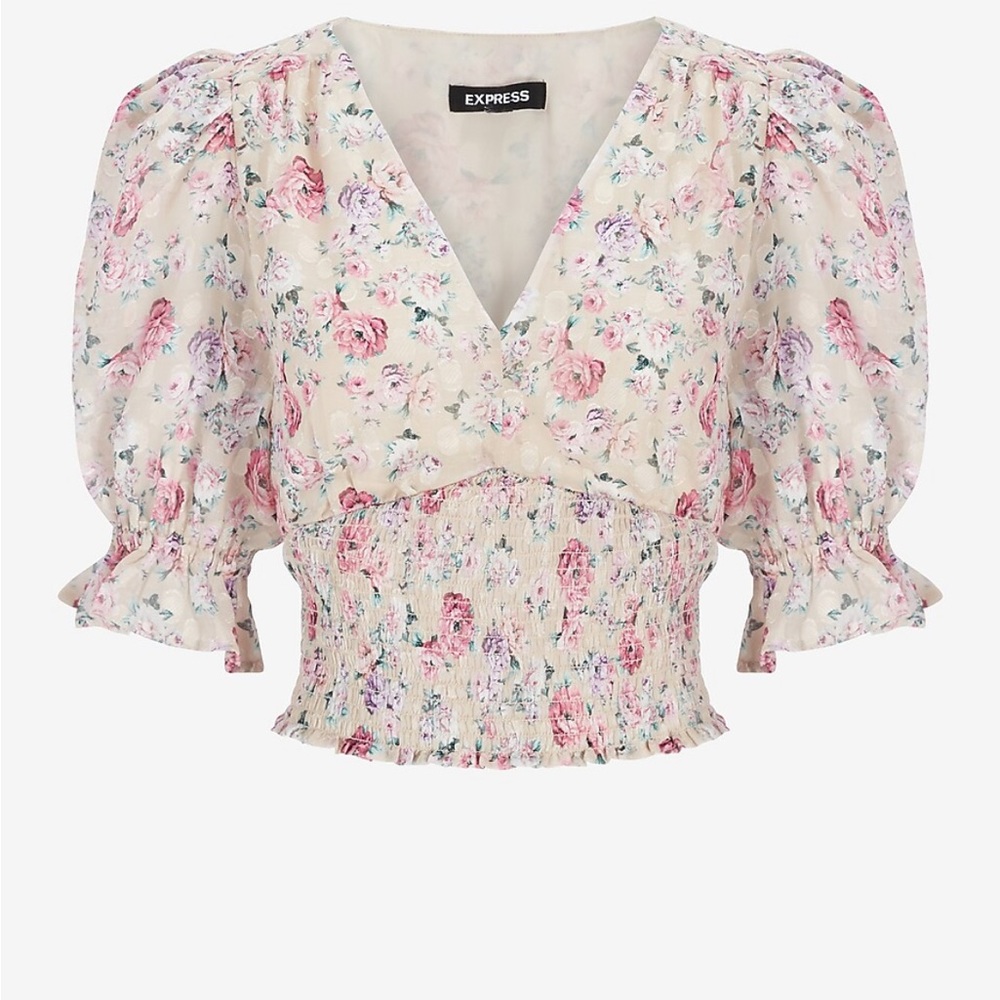 Express Floral V-Neck Smocked Crop Top